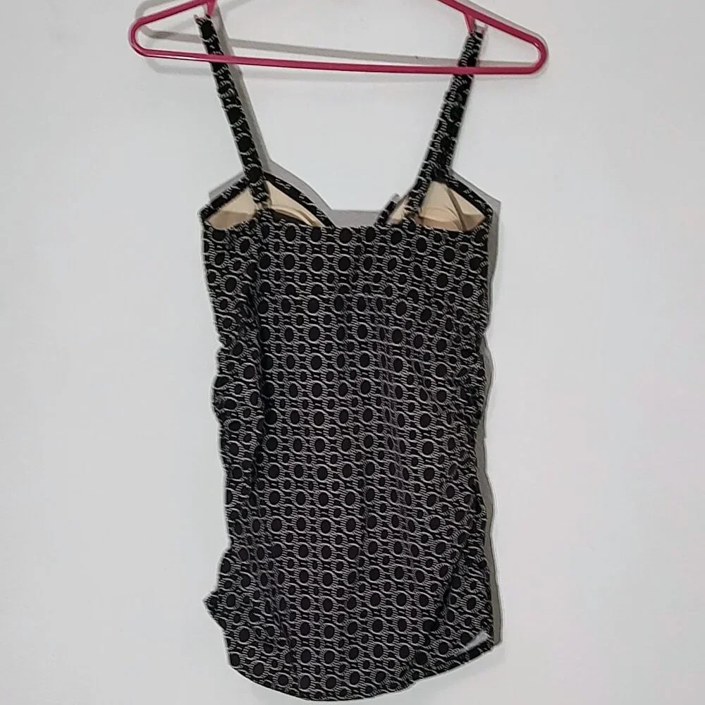 Motherhood Maternity Swim Top Sz S Tankini Ruched Brown Circles Geometric Padded